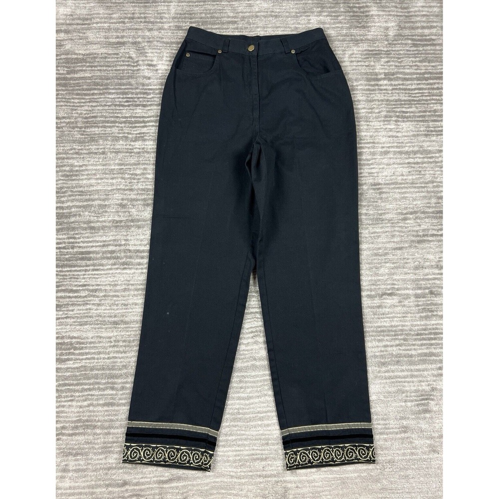 Casual Corner Pants Womens 6 Black Embroidered Hem 100% Cotton
